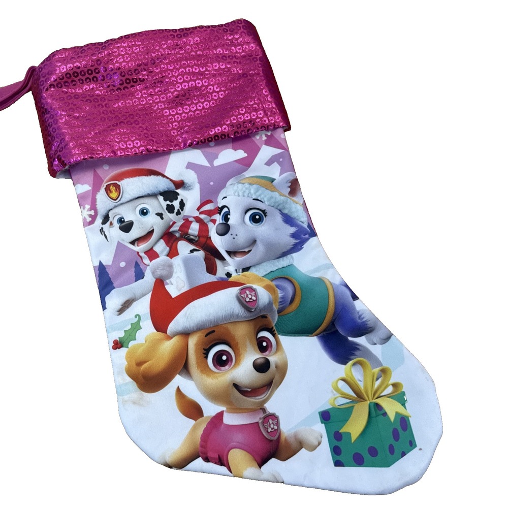 Nikelodeon Paw Patrol Christmas Stocking Pink Sequin Skye Everest Marshall Dogs